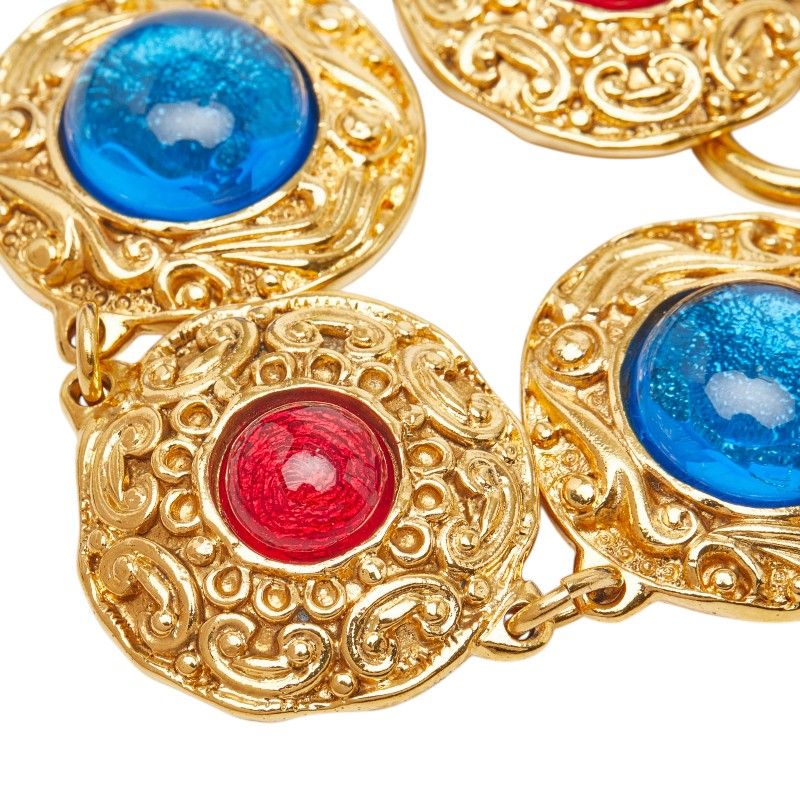 Chanel CC Logo Gripoix 4 Chain Bracelet Gold Multicolor Plated Glass