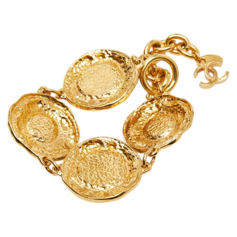 Chanel CC Logo Gripoix 4 Chain Bracelet Gold Multicolor Plated Glass
