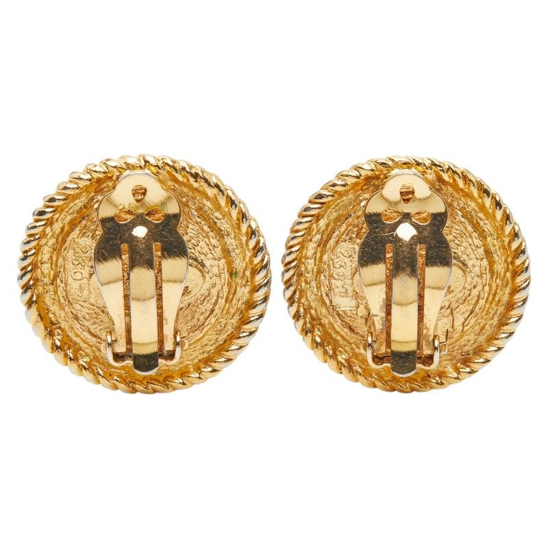Chanel CC Logo Gripoix Vintage Round Earrings Gold Blue Plated