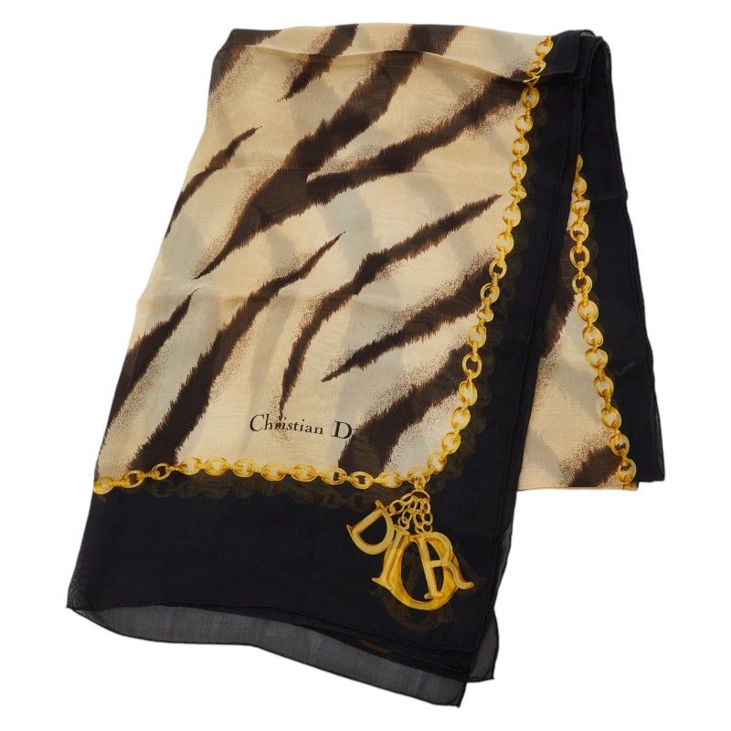 Dior Zebra Chain Black Beige Silk Scarf