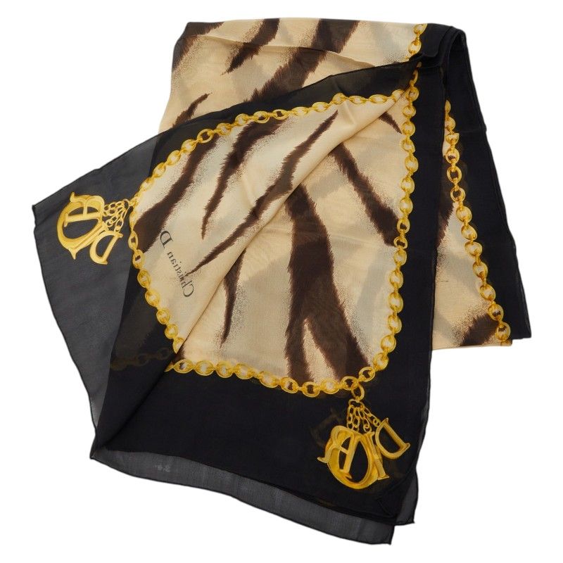 Dior Zebra Chain Black Beige Silk Scarf
