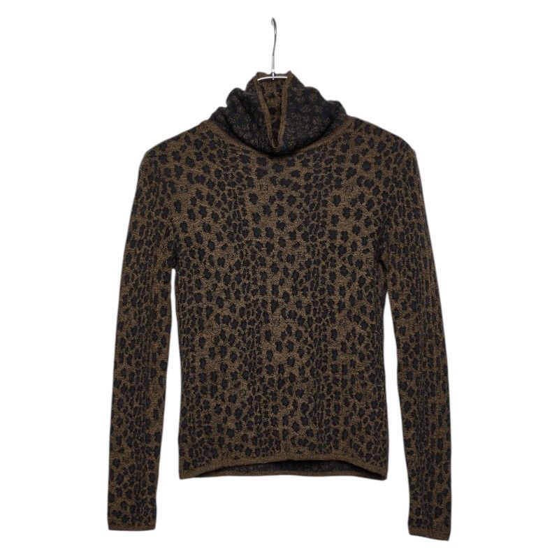Fendi Leopard High Neck Top Long Sleeve Sweater Brown Black Wool