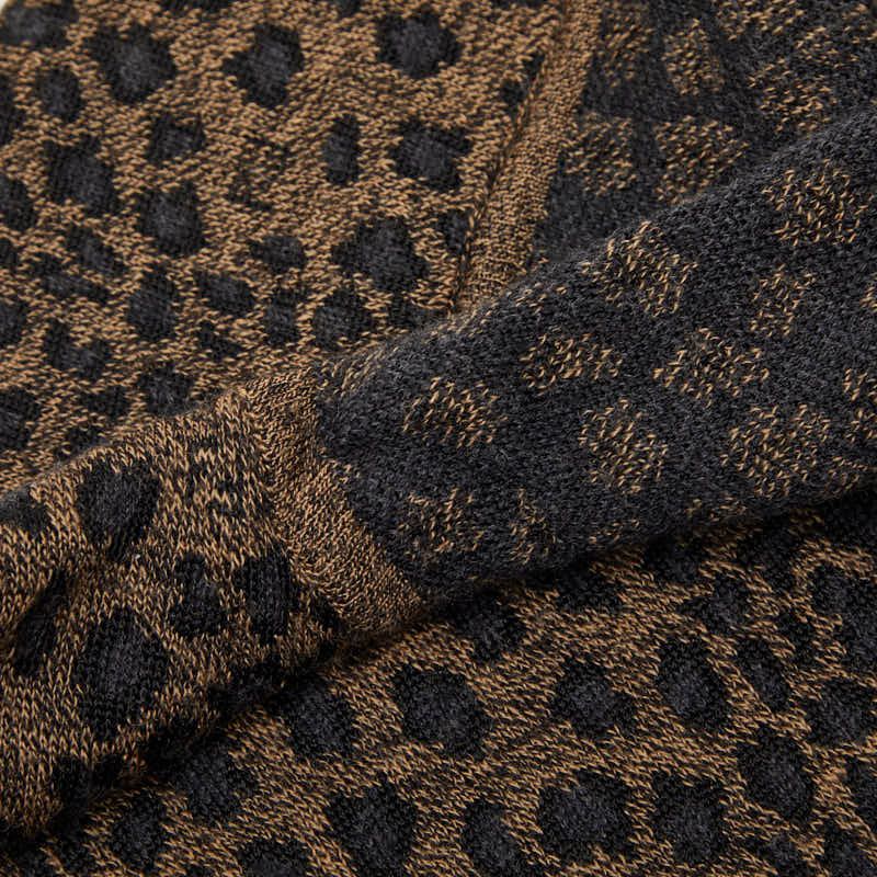 Fendi Leopard High Neck Top Long Sleeve Sweater Brown Black Wool