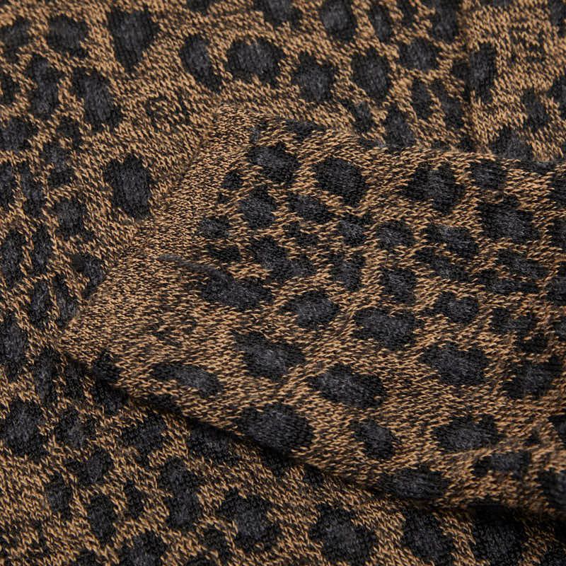 Fendi Leopard High Neck Top Long Sleeve Sweater Brown Black Wool