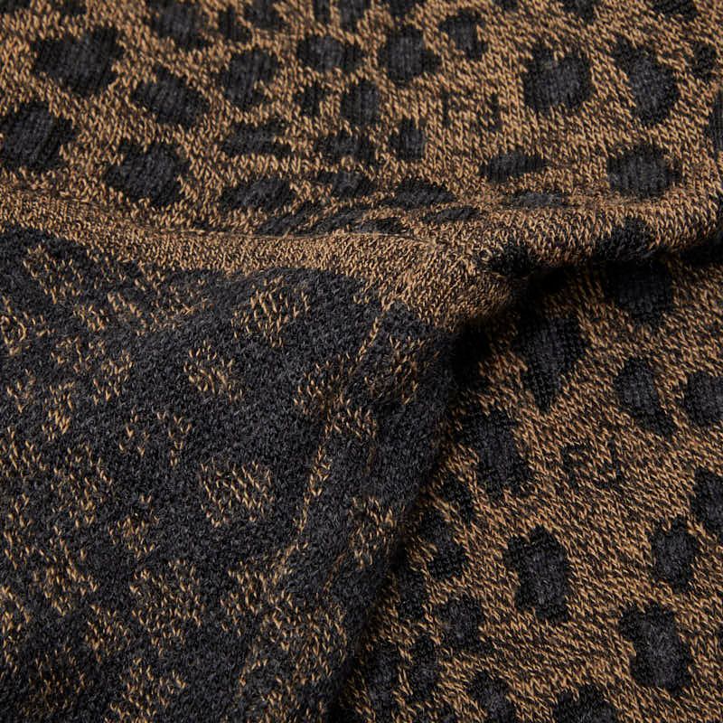 Fendi Leopard High Neck Top Long Sleeve Sweater Brown Black Wool