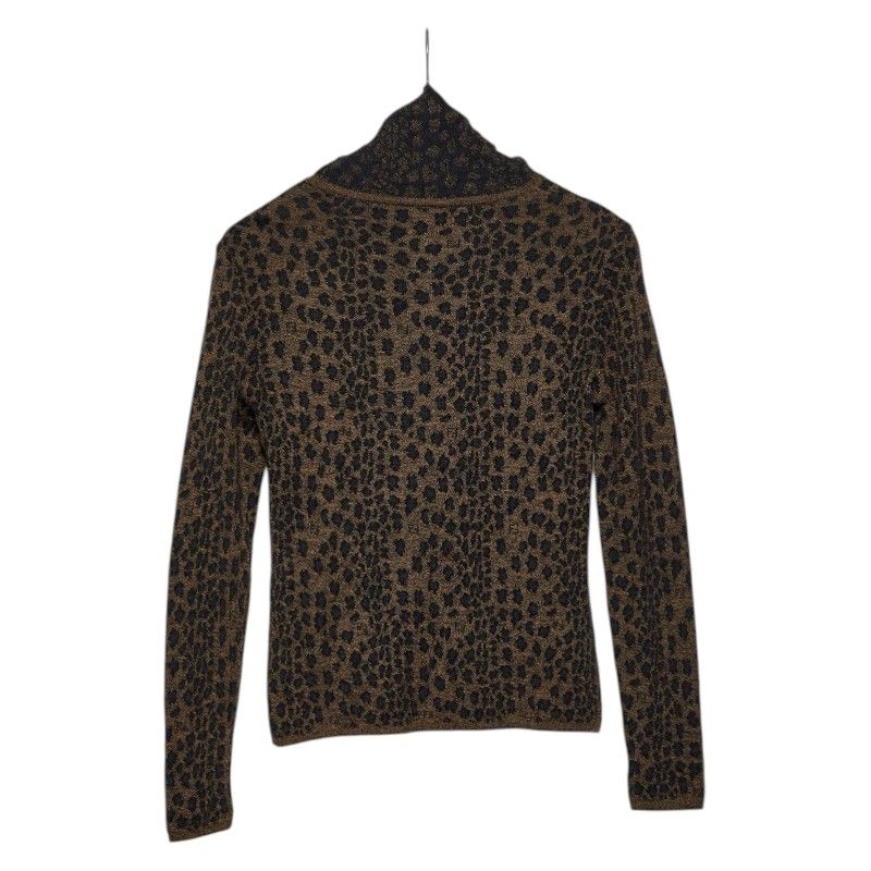 Fendi Leopard High Neck Top Long Sleeve Sweater Brown Black Wool