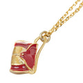 Celine Bag Motif Chain Pendant Necklace Gold Red Plated Enamel