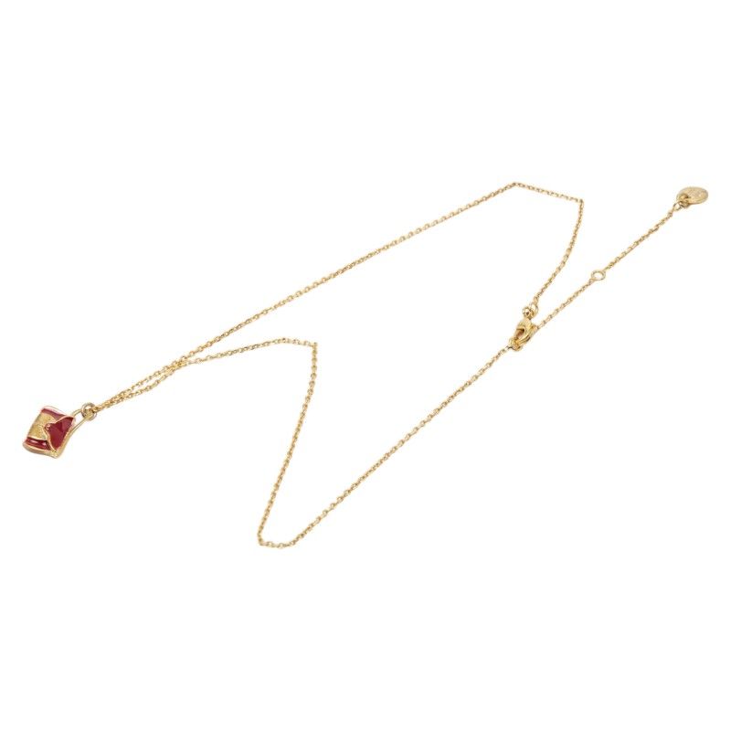 Celine Bag Motif Chain Pendant Necklace Gold Red Plated Enamel