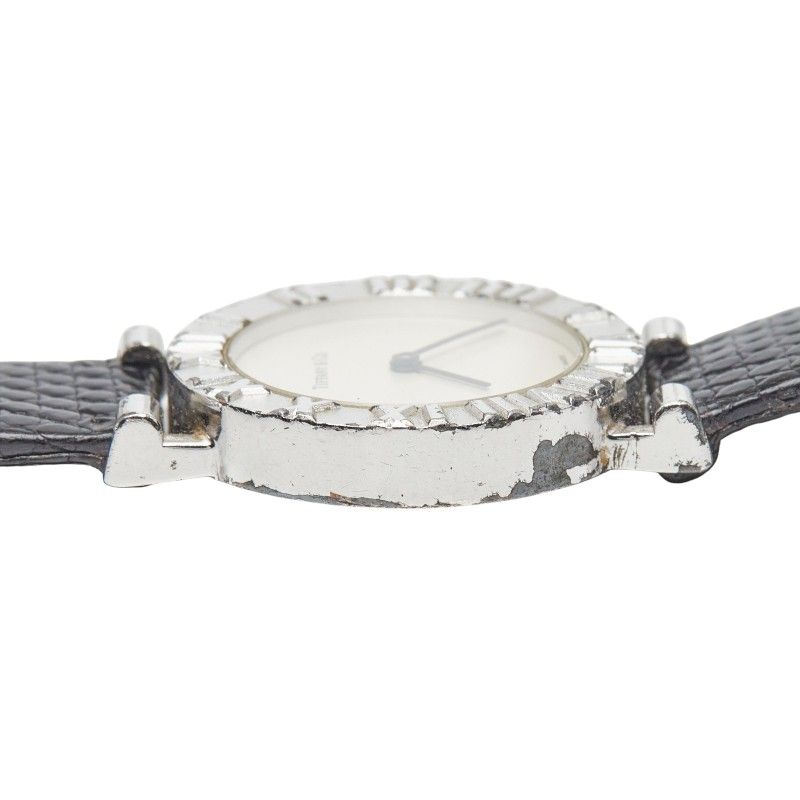 Tiffany & Co Atlas Watch External Strap Black Silver Leather
