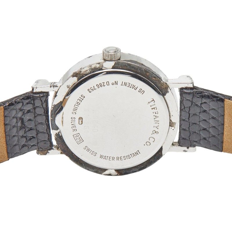 Tiffany & Co Atlas Watch External Strap Black Silver Leather