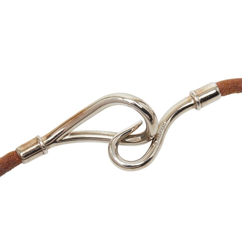 Hermes Jumbo Bracelet Choker Silver Brown Metal Leather