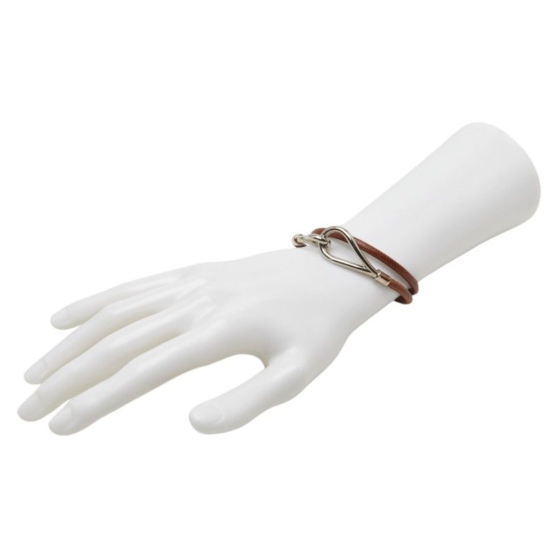 Hermes Jumbo Bracelet Choker Silver Brown Metal Leather