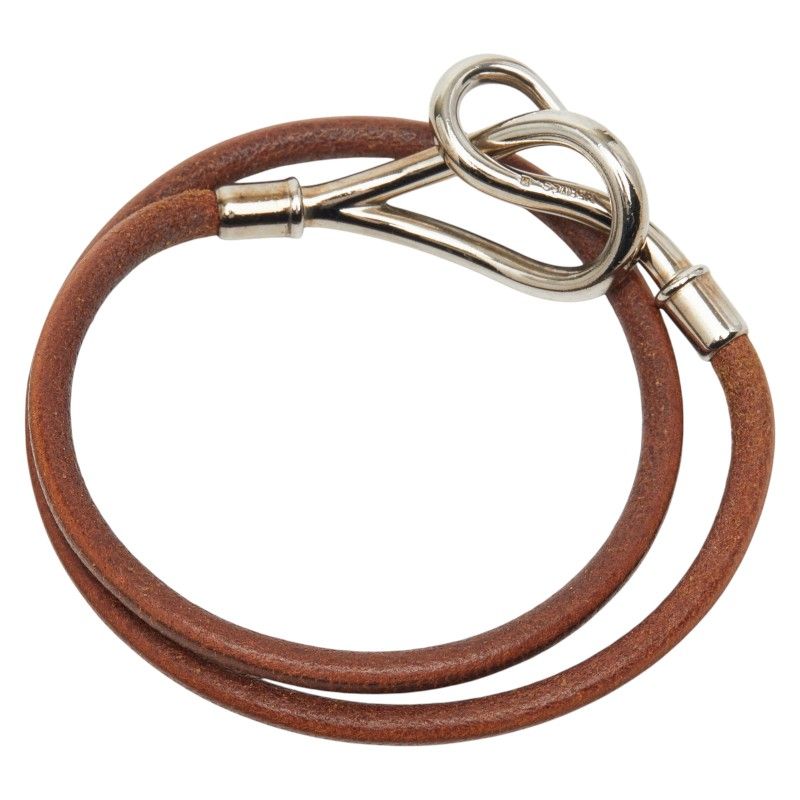 Hermes Jumbo Bracelet Choker Silver Brown Metal Leather