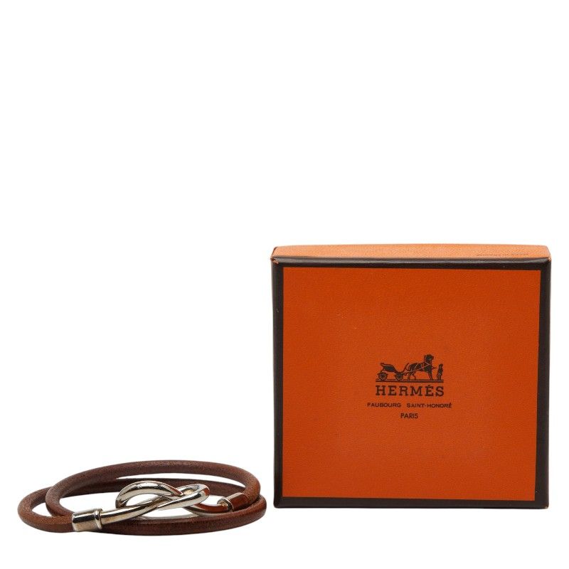 Hermes Jumbo Bracelet Choker Silver Brown Metal Leather