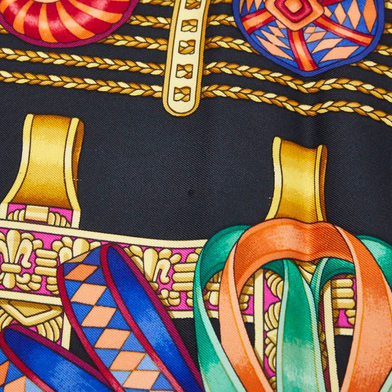 Hermes Carre 90 les Rubans du Cheval Horse Ribbon Decoration Black Scarf Multicolor