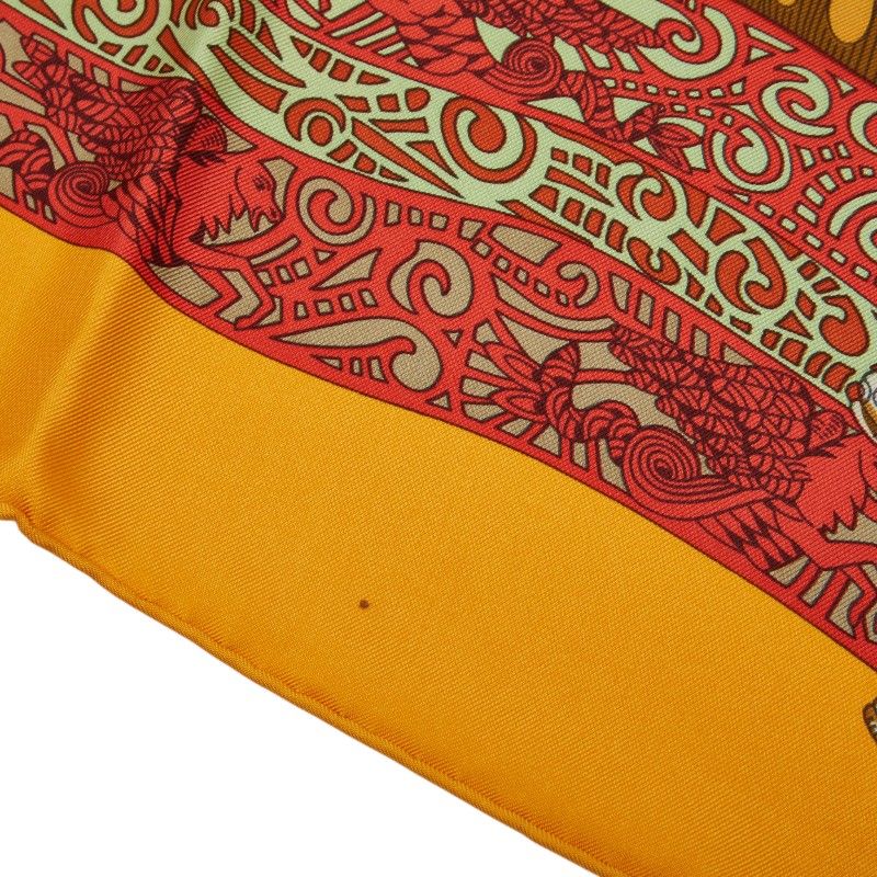 Hermes Carre 90 L'atlantide Atlantis Yellow Multicolor Silk Scarf Yellow