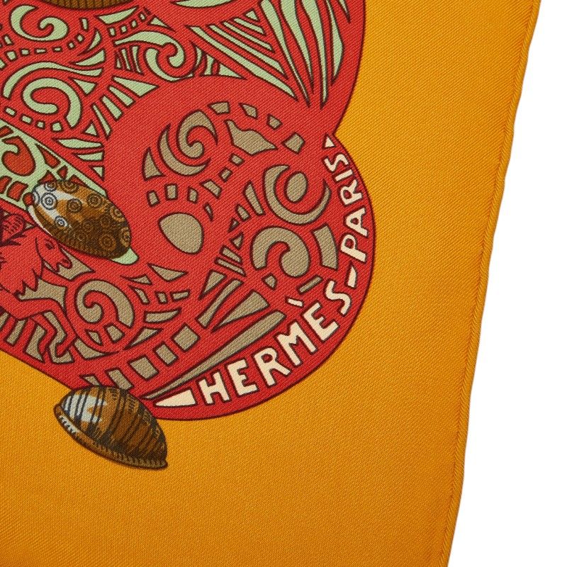 Hermes Carre 90 L'atlantide Atlantis Yellow Multicolor Silk Scarf Yellow