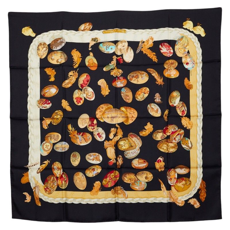 Hermes Carre 90 Couvee D'hermes Egg Black Multicolor Silk Scarf