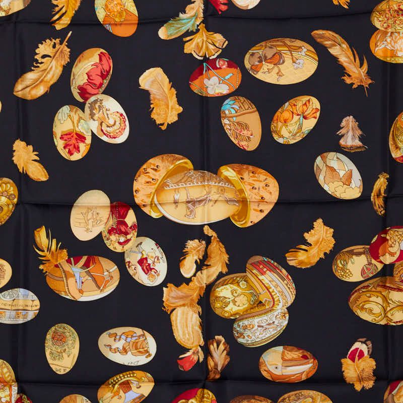 Hermes Carre 90 Couvee D'hermes Egg Black Multicolor Silk Scarf