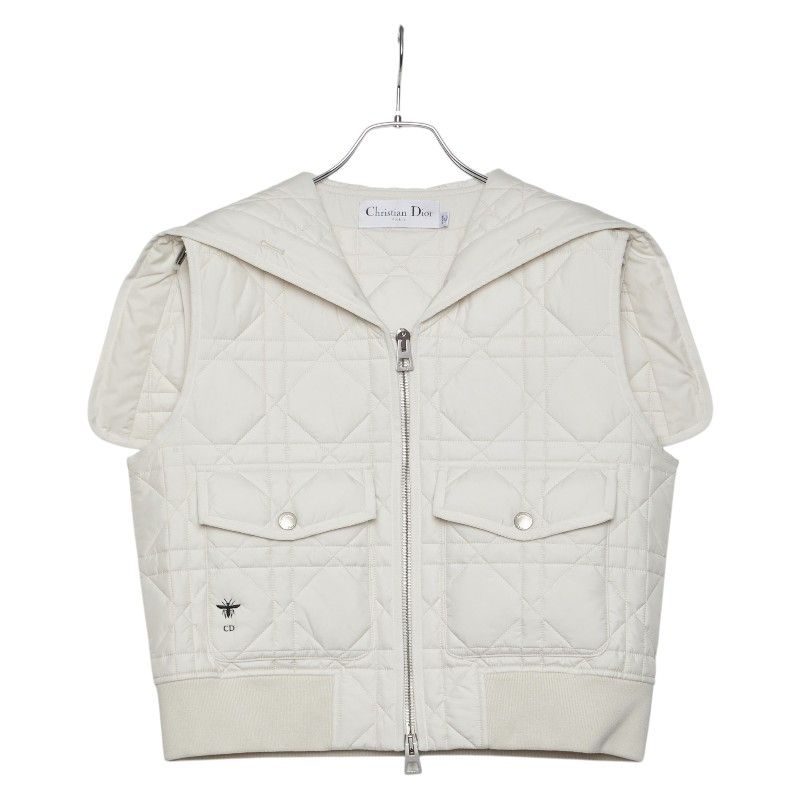 Dior Macro Cannage Quilted Sleeveless Bomber Jacket Vest White Ivory