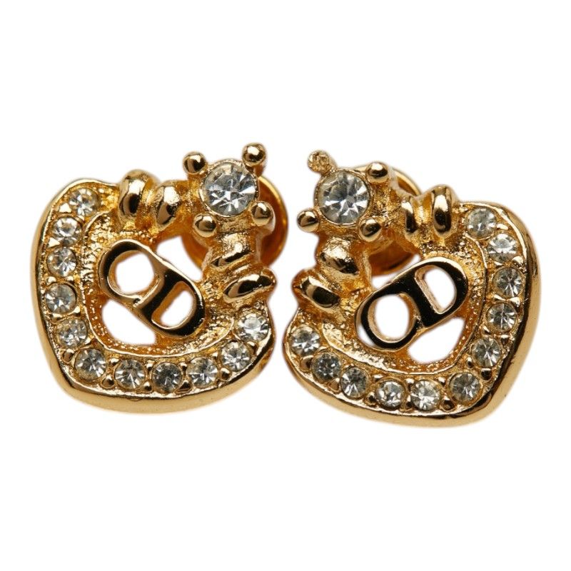 Dior CD Logo Heart Stud Earrings Gold Plated