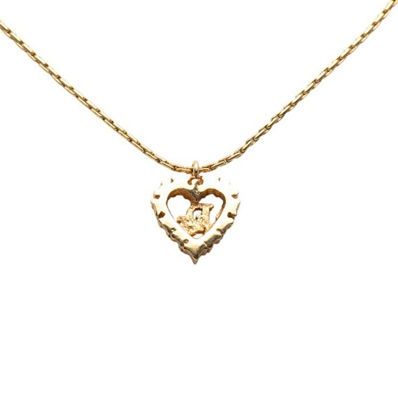Dior Logo Heart Pendant Necklace Gold Plated