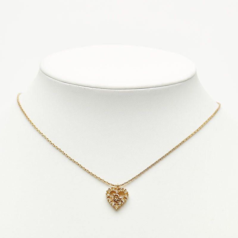 Dior Logo Heart Pendant Necklace Gold Plated