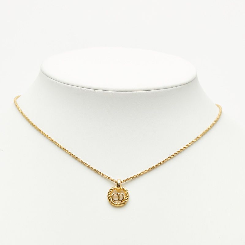 Dior CD Logo Twisted Metal Chain Pendant Necklace Gold Plated