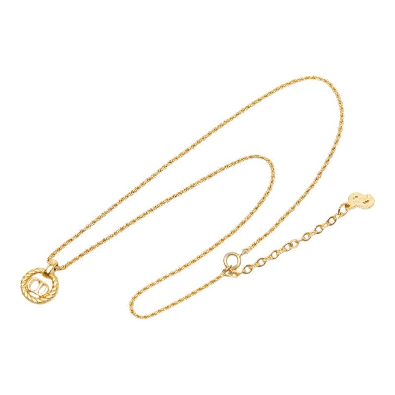 Dior CD Logo Twisted Metal Chain Pendant Necklace Gold Plated