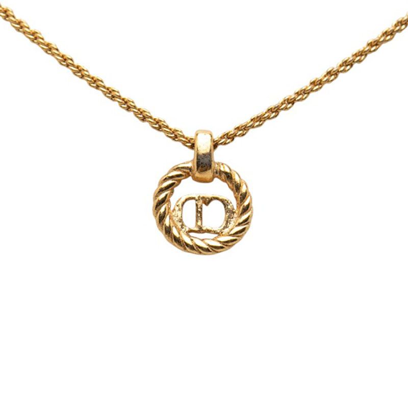 Dior CD Logo Twisted Metal Chain Pendant Necklace Gold Plated