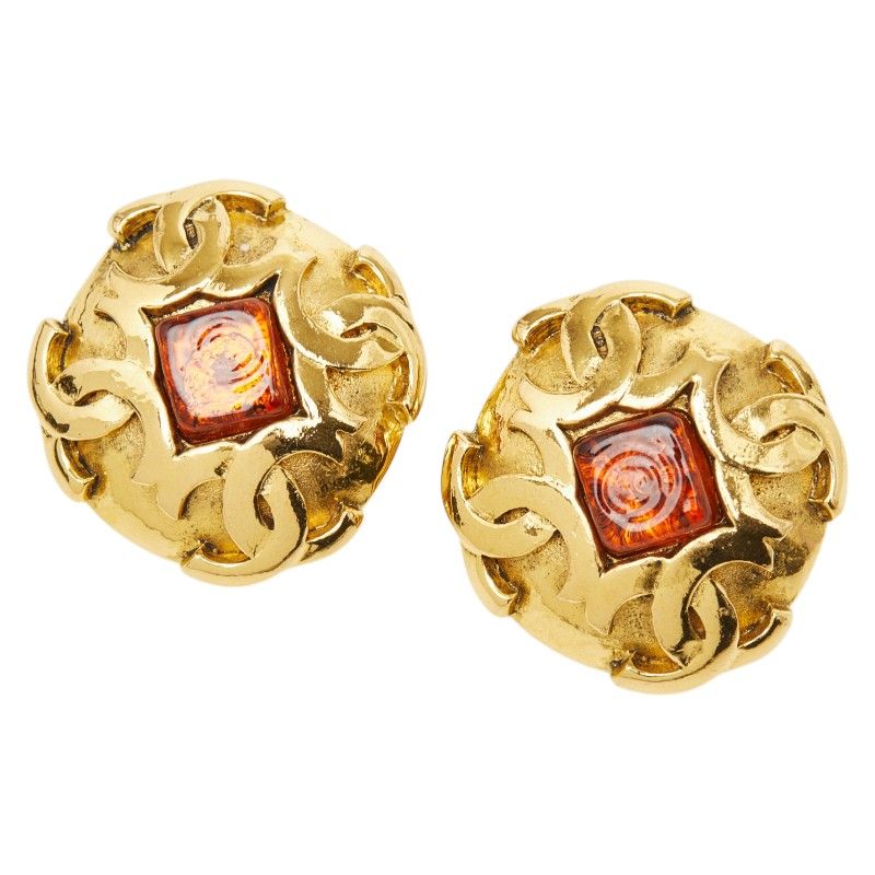 Chanel CC Logo Gold Orange Plated Ring