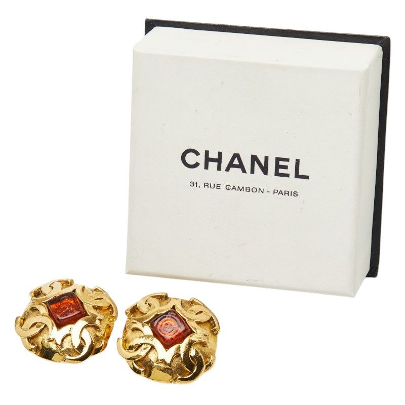 Chanel CC Logo Gold Orange Plated Ring