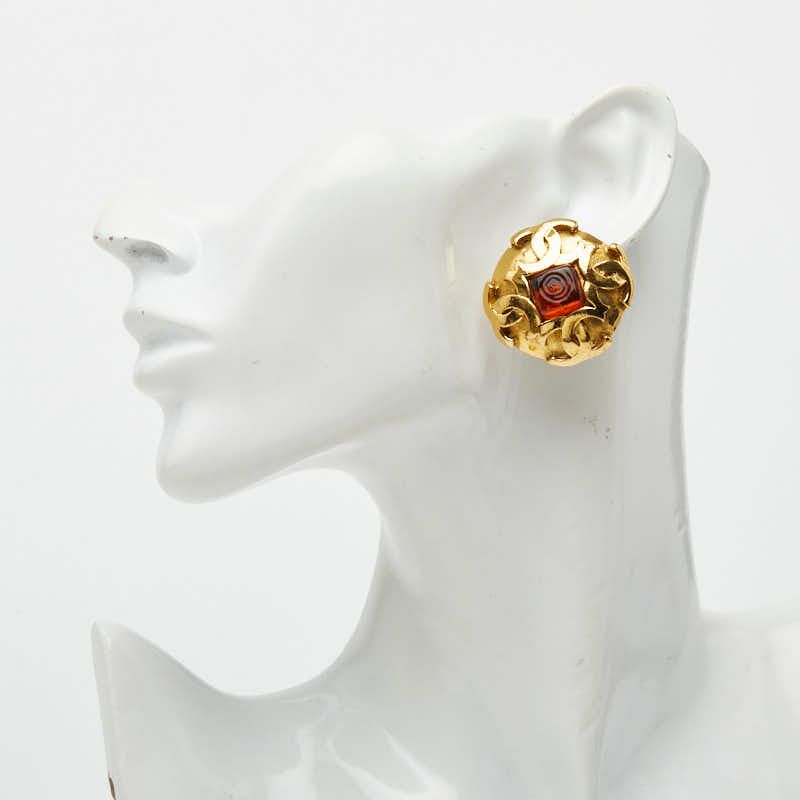 Chanel CC Logo Gold Orange Plated Ring