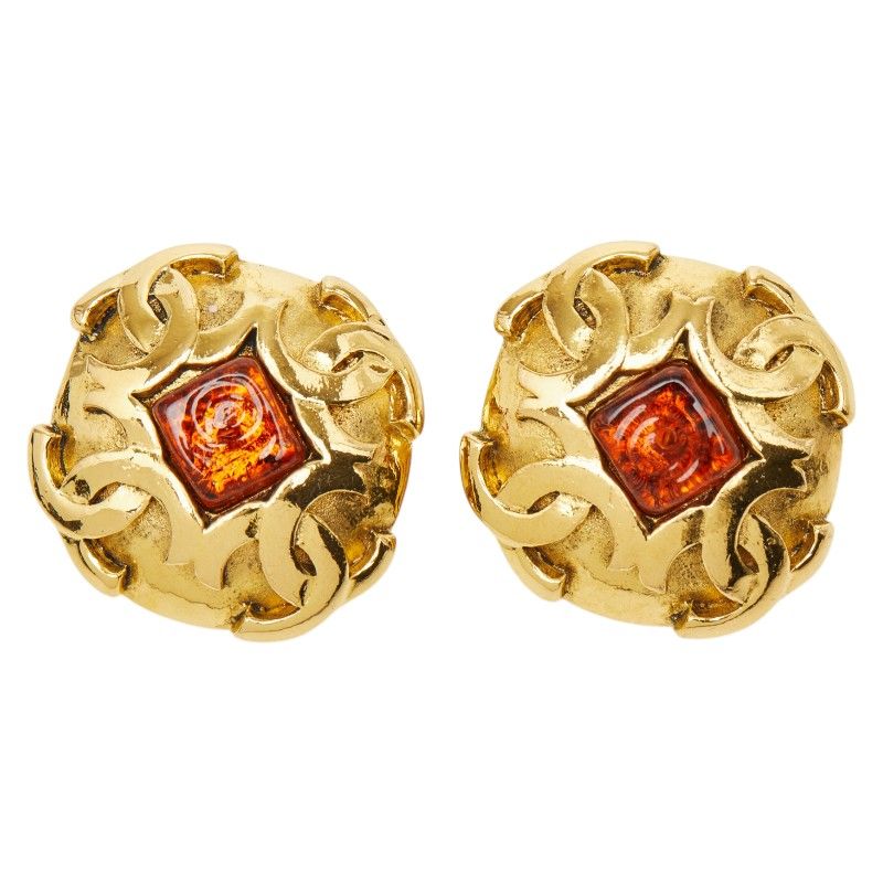 Chanel CC Logo Gold Orange Plated Ring