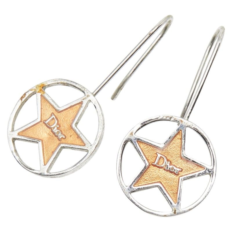 Dior Logo Star Motif Silver Orange Metal Earrings