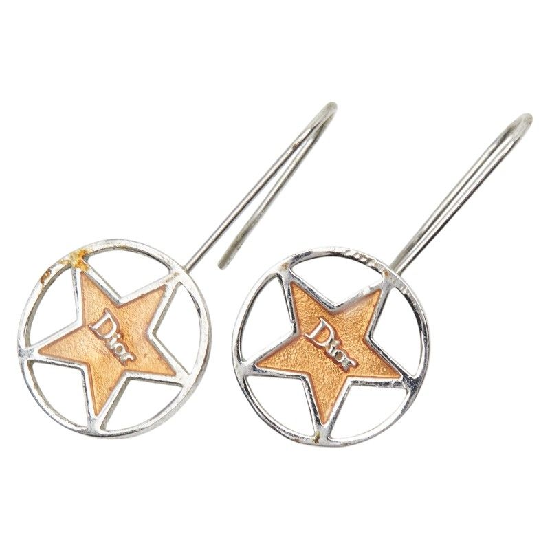 Dior Logo Star Motif Silver Orange Metal Earrings