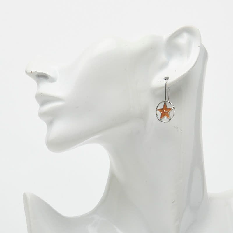 Dior Logo Star Motif Silver Orange Metal Earrings