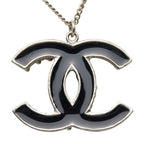 Chanel CC Logo Silver Black Metal Enamel Necklace