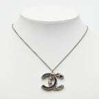 Chanel CC Logo Silver Black Metal Enamel Necklace