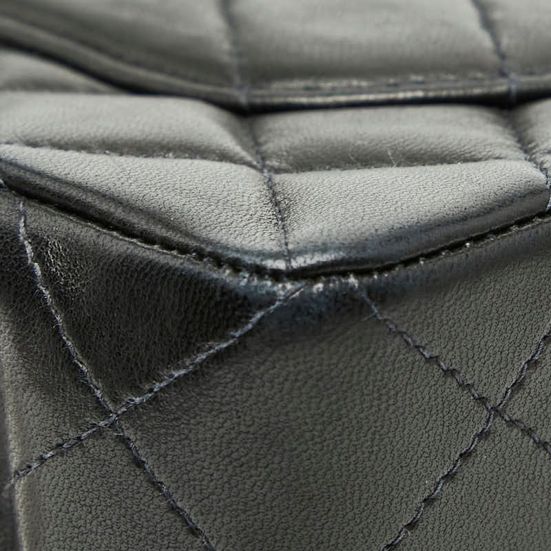 Chanel CC Logo Quilted 23 Double Flap Chain Shoulder Bag Black Lambskin