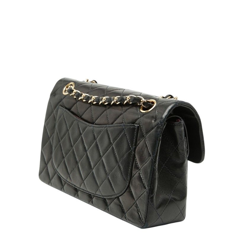 Chanel CC Logo Quilted 23 Double Flap Chain Shoulder Bag Black Lambskin