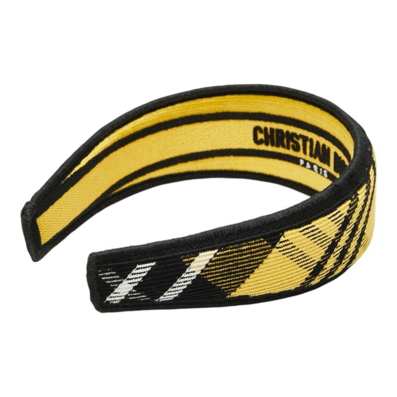 Dior Check Headband Hair Yellow Multicolor Canvas Yellow