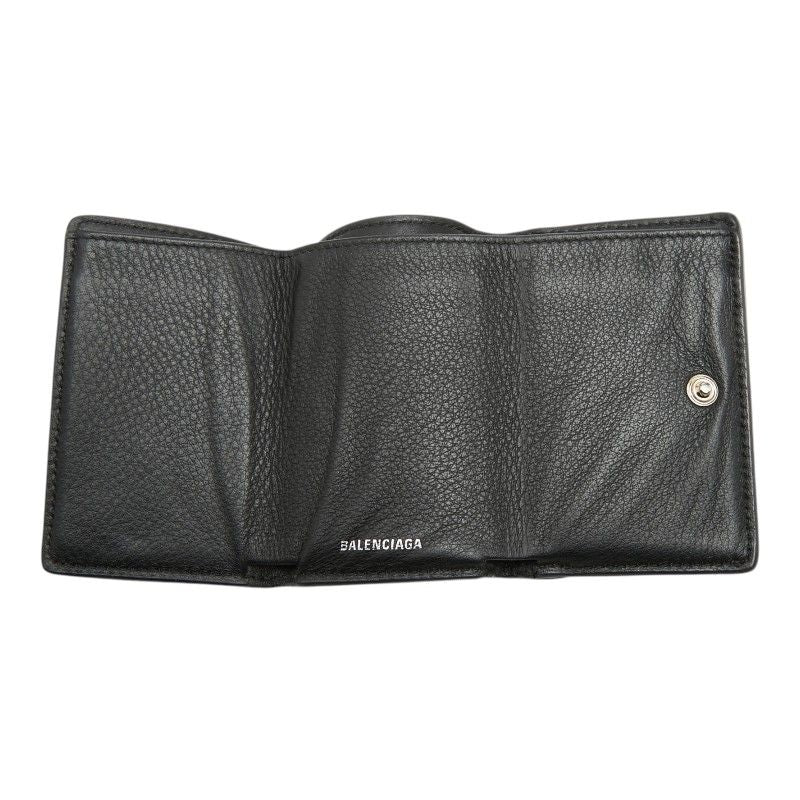 Balenciaga Paper Mini Wallet Trifold Compact Black Leather