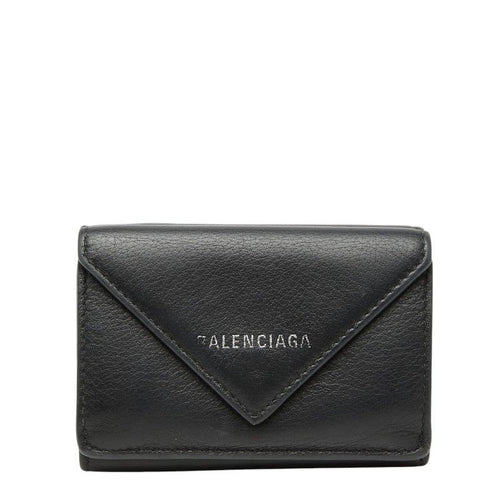 Balenciaga Paper Mini Wallet Trifold Compact Black Leather