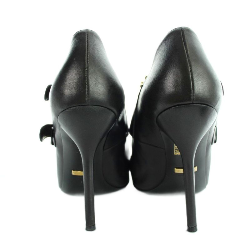 Gucci Booty Pointed Toe Leather Pin Heel Studded Logo 37 Black