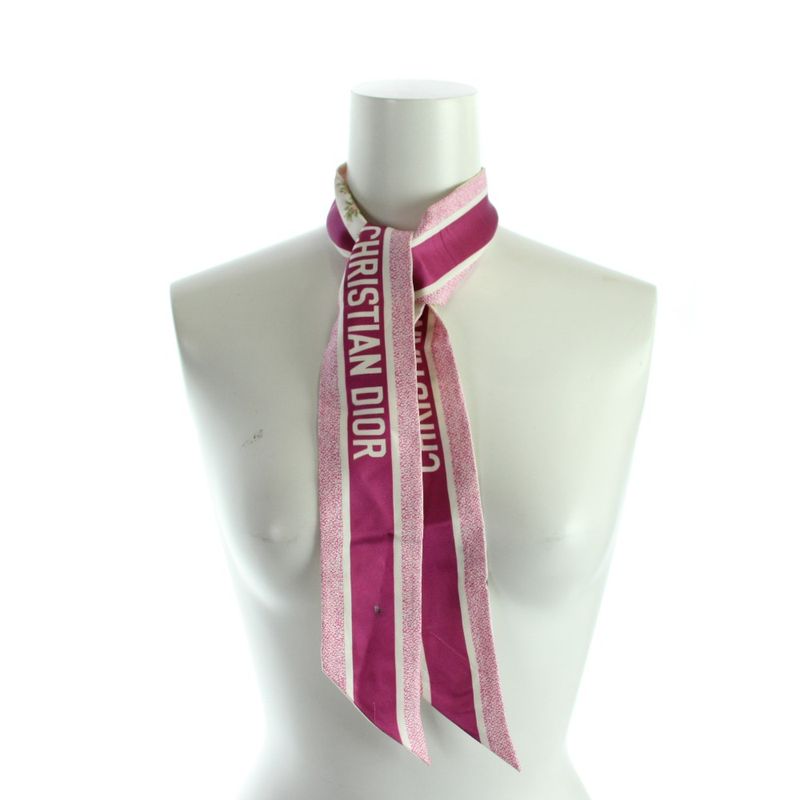 Dior Lucky Star Mitzah Ribbon Scarf Logo Silk All Over Pattern Pink