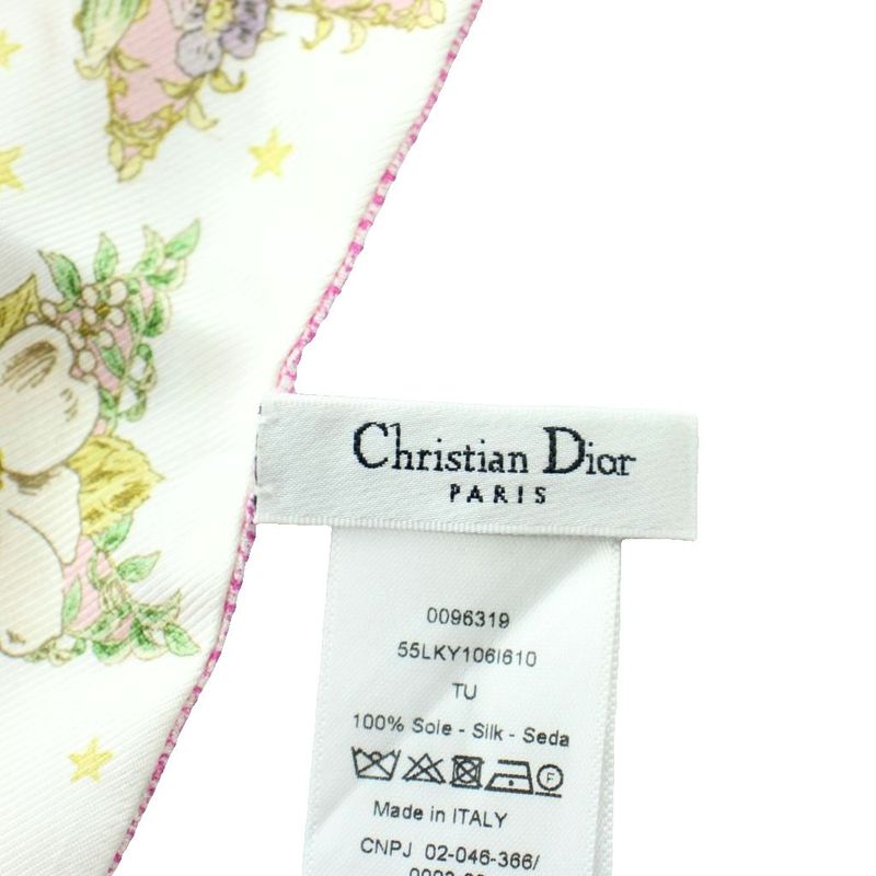 Dior Lucky Star Mitzah Ribbon Scarf Logo Silk All Over Pattern Pink