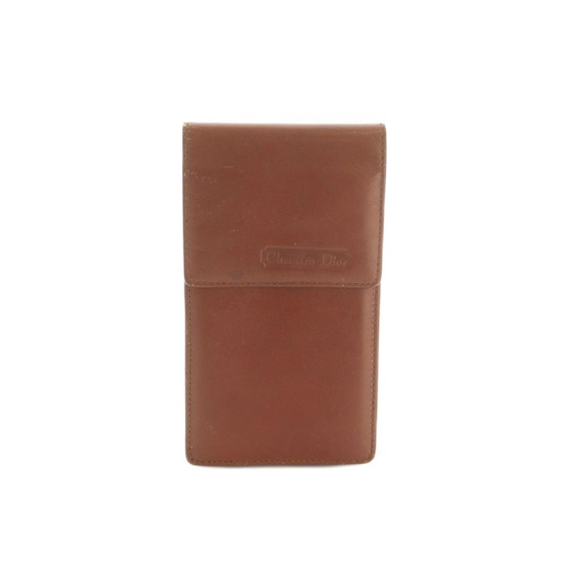 Dior Business Card Holder Case Leather Brown