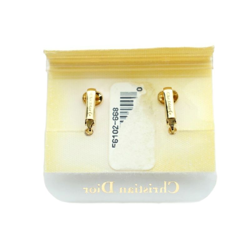 Dior Earrings Clip Type Logo Rhinestone Gold Mq Oh
