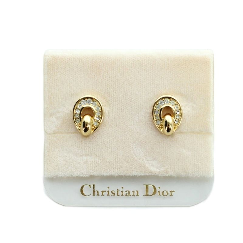 Dior Earrings Clip Type Logo Rhinestone Gold Mq Oh